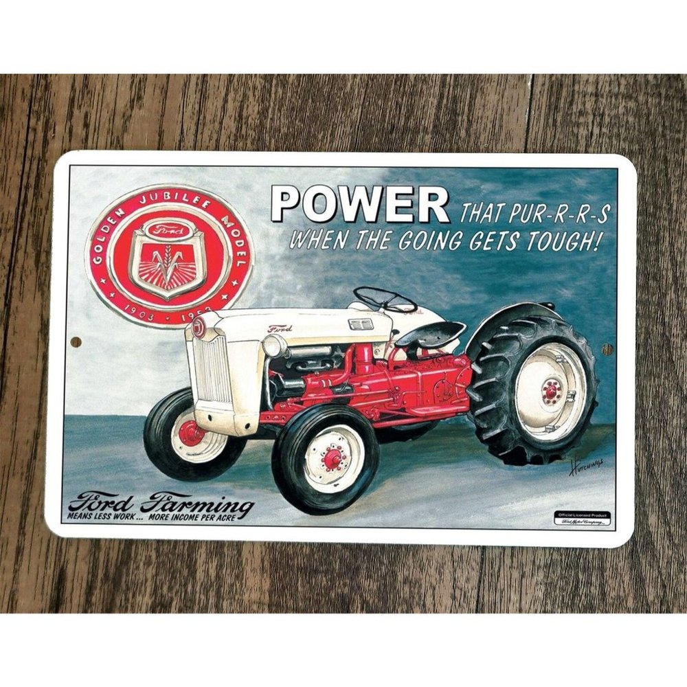 Ford Farming Golden Jubilee Model Power Tractor 8x12 Metal Wall Garage Sign